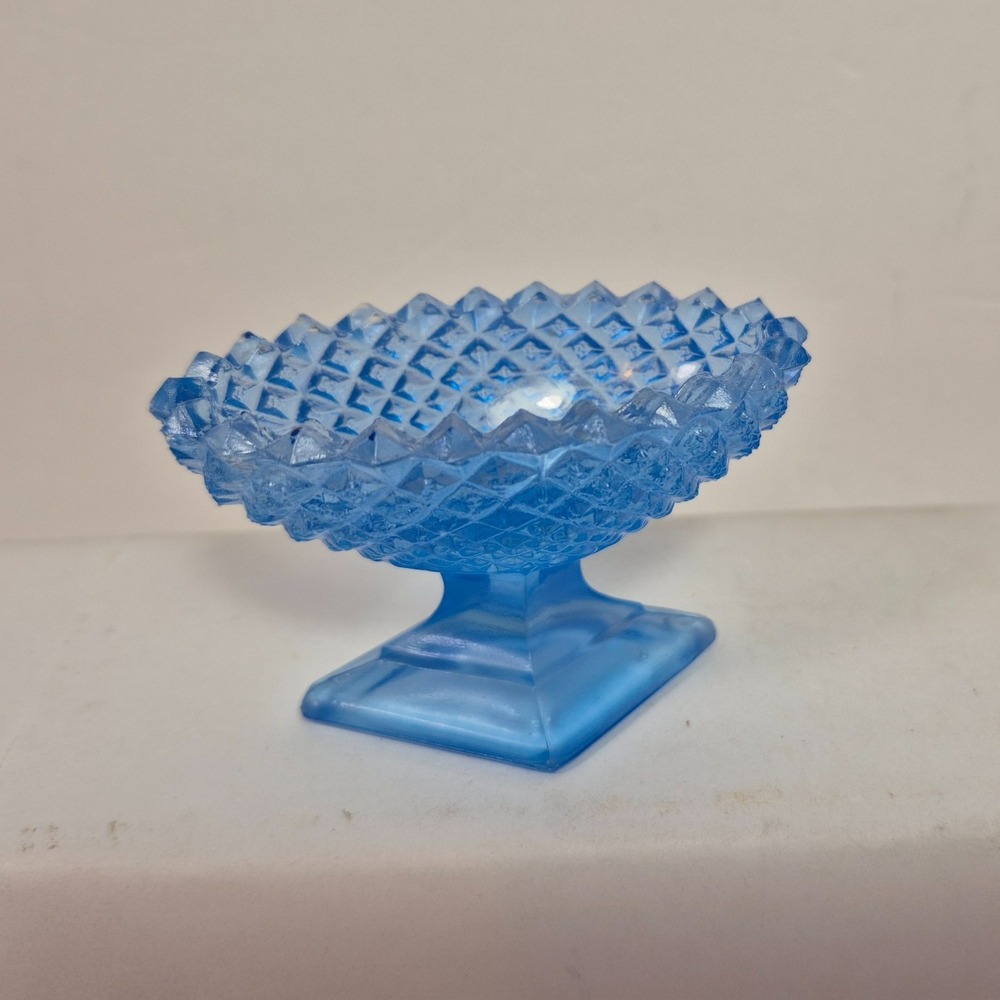 Westmoreland Light Blue Footed Open Salt Cellar Dish Faceted Glass